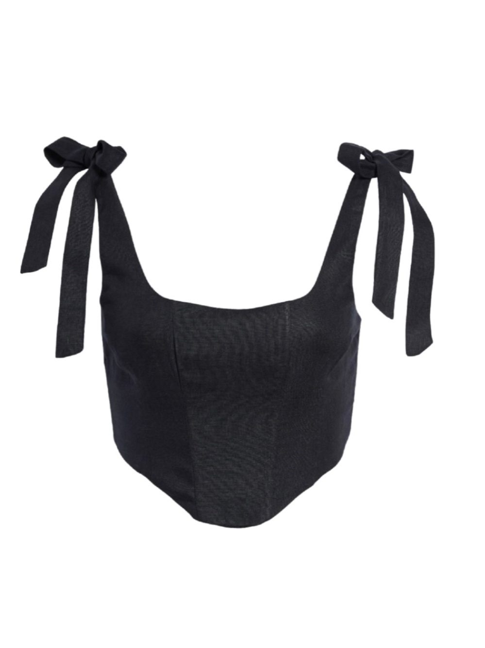 Farm Rio 100% Linen Tie Shoulder Bustier Crop Top XL Black